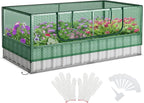 S AFSTAR Galvanized Raised Garden Bed with Greenhouse, 69” x 36” x 28” Bottomless Flower Bed w/Large Roll-up Window, 8PCS T Tags & Gloves, Outdoor Rectangular Planter Box Kit for Herb Vegetable Fruit