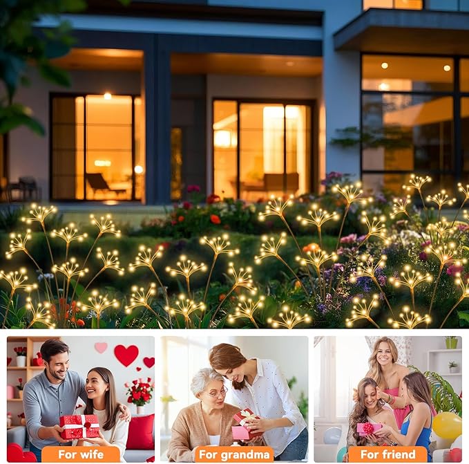 Solar Garden Lights 4 Pack Waterproof Solar Swaying Starburst Light Outdoor Lights for Yard Patio Walkway Pathway Party Wedding Christmas Decoration, Warm White