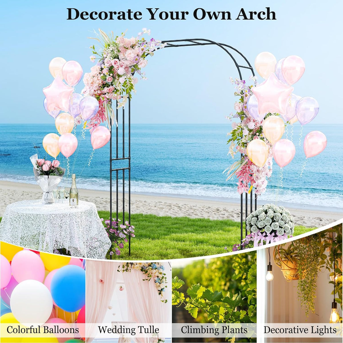 Happygrill Garden Arbor, 95" Metal Archway Pergola w/PE Wrapped Steel Pipes, Ground Stakes, Spiral Rods Design for Climbing Plants Roses, Outdoor Arch Trellis for Lawn Backyard Wedding Ceremony