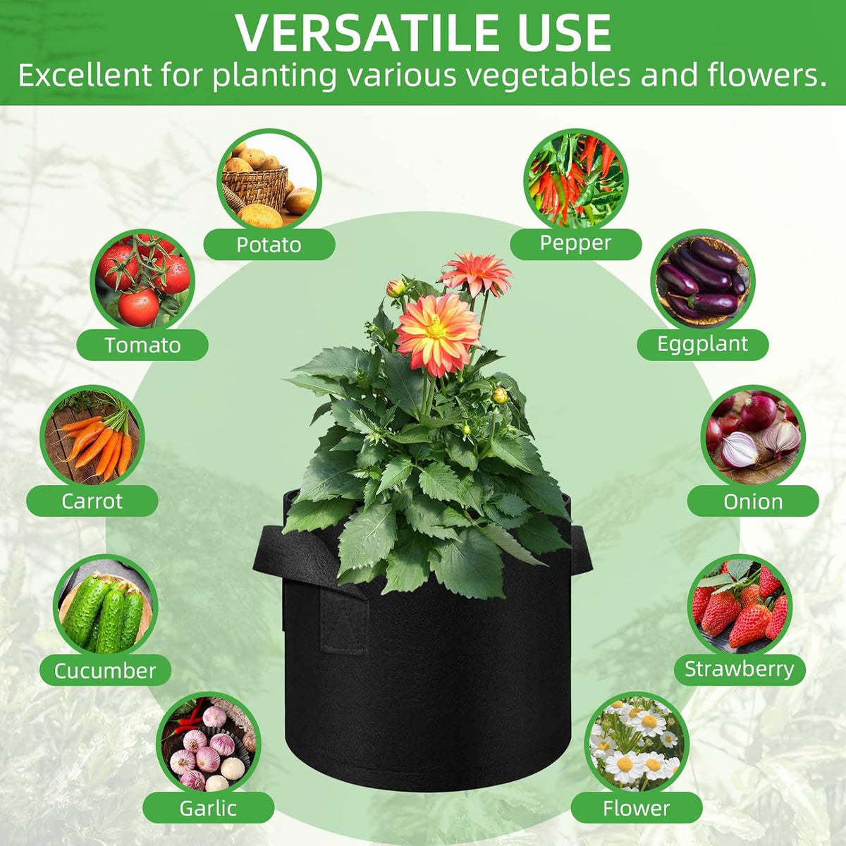 LITLANDSTAR 100-Pack 7 Gallon Grow Bags, Heavy Duty Thickened Nonwoven Aeration Fabric Pots with Handles, Aeration Grow Bags for Vegetable/Flower/Plant