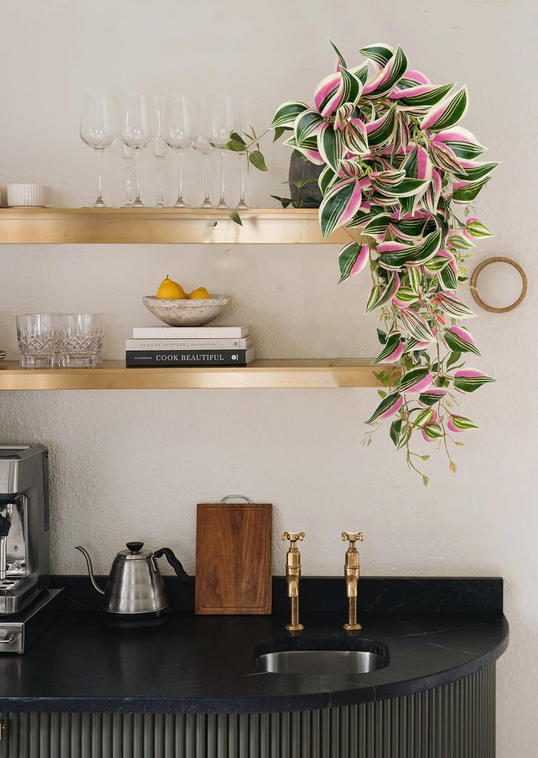 DILATATA Fake Hanging Plants Artificial Hanging Plants 26" Faux Wandering Jew Hanging Leaves Plants for Wall Shelf Home Indoor Outdoor Decor - 2 Pack