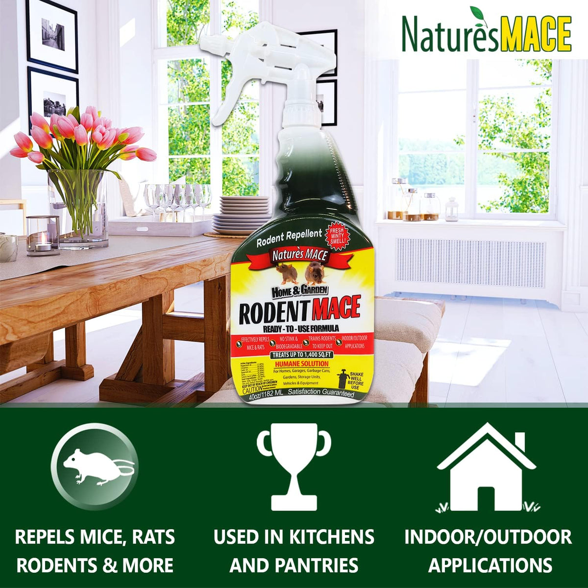 Nature's MACE 1 Gal Rodent Repellent Spray, Mouse & Rat Control for Car Engines, Repel Mice, Indoor & Outdoor Spray, Stop Rodent Damage in House, Car, RV, Attic, Garage, Stops Nesting & Wire Chewing