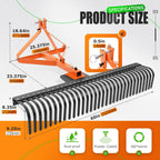 KUAFU 60 in Landscape Rake, 3 Point Rake Compatible with Category-1 Tractor, 360 Degree Rotation Tow-Behind Garden Tool for Compact Tractors for Farm, Garden, Clearing Brush, Raking Arenas 2 Package