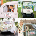 2 Pcs Large Just Married Car Decorations Just Married Car Magnets Sign Decoration 13.9 x 8.8 Inch Honeymoon Rear Tailgate Magnet Stickers for Wedding Door Panel Refrigerator(Black and Red)