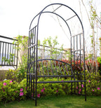 Steel Garden Arch with Seat for 2 People, 6'7" High x 3'7" Wide, Garden Arbor for Various Climbing Plant, Outdoor Garden Lawn Backyard