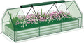Outsunny 8.6 x 3 x 1ft Raised Garden Bed with Mini Greenhouse, Galvanized Raised Garden Bed with Cover for Herbs and Vegetables, Small Greenhouse for Patio Garden Balcony, Green and Silver
