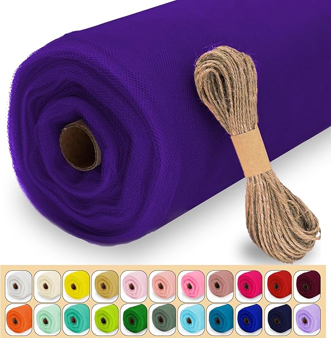 Purple Tulle Fabric Roll, 54" x 40 Yards (120FT) Tulle for Wedding Decoration DIY Halloween Tutu Party Backdrop Baby Shower Table Skirts Gift Wrapping