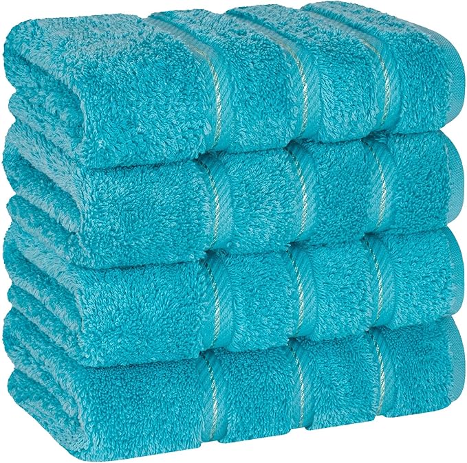 American Soft Linen Luxury Hand Towels for Bathroom, 600 GSM 100% Cotton Turkish 4 Piece Hand Towel Set, 600 GSM Hand Face Towels for Kitchen, Aqua Blue Hand Towels