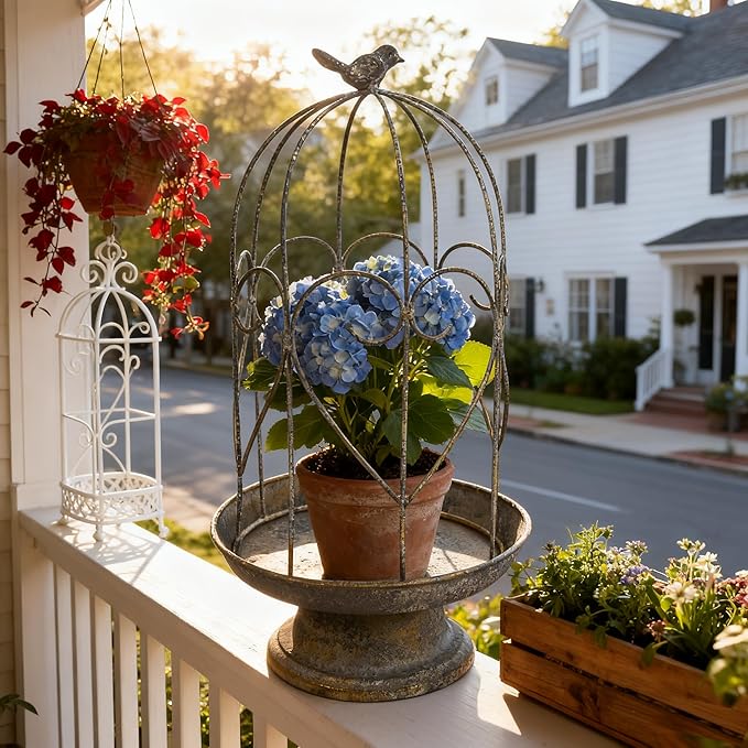 Rustic Farmhouse Metal Planter Holder Vintage Birdcage Candle Holder Distressed Deractive Flower Stand for Wedding Decor Party Centerpieces Garden Home Patio Outdoor Indoor Decor