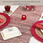 Chardin home Natural Jute Table Runner 13x36 Inch – Vintage Boho Rustic Table Decor – Handwoven Table Runner in Natural Jute and Red – Farmhouse Dining or Console Table Accent