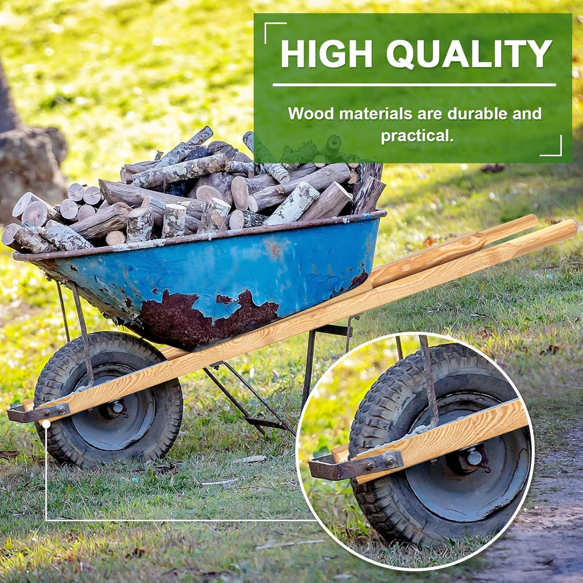 Gisafai 1 Pair Wood Wheelbarrow Handles 60'' Heavy Duty Hardwood Wheelbarrow Replacement Handles Kit with Tough Seal Coat and Pre Drilled Holes