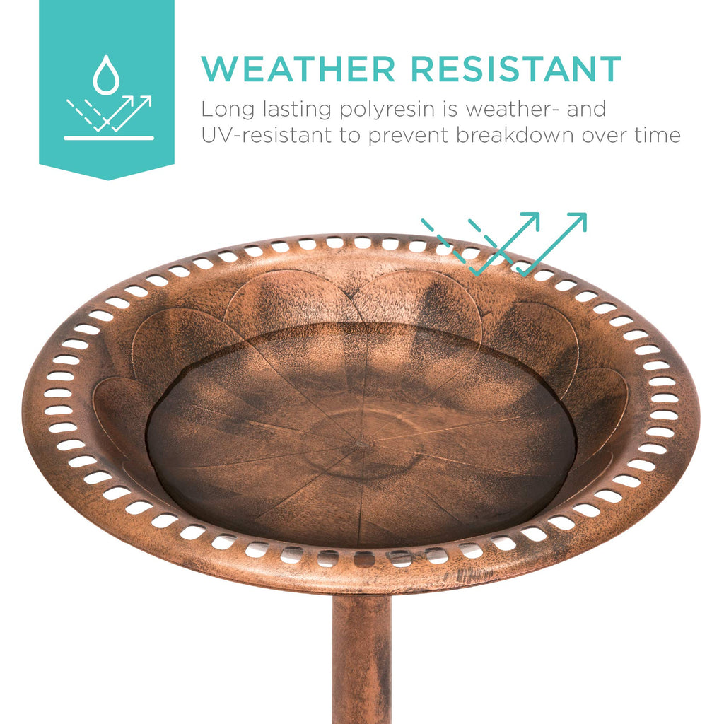 Best Choice Products 28in Pedestal Bird Bath, Vintage Outdoor Resin Accent Decoration w/Fleur-de-Lis Accents - Copper