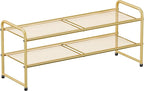 SUFAUY Shoe Rack for Closet, 33" Wide Metal Shoe Rack Organizer Heavy Duty, 2-Tier Mesh for Shoes, Gold