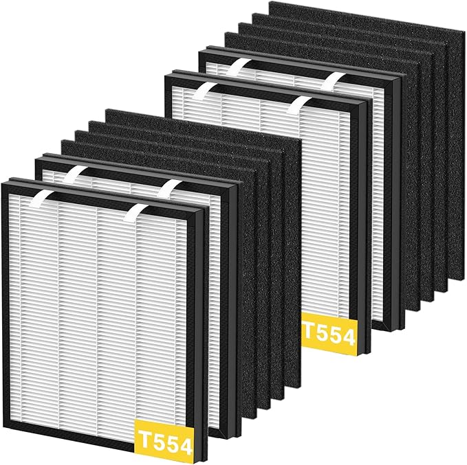 4 Pack T554 Replacement Filter Compatible with Trucozie T554 Air Purifier, 3-in-1 Filtration System Replacement Filters with Activated Carbon for Home Room, 4 HEPA Filter and 8 Washable Pre-Filters
