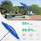 JEAREY 9FT 3 Tier Patio Umbrella Outdoor Market Umbrella Table Umbrellas with 8 Ribs 1.5 Pole Push Button Tilt and Crank UV Protection for Garden,Royal Blue