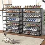 TY ARTS & CULTURE 2 Pack 7-Tiers Shoe Rack Organizer, Sturdy Metal Pipes & Durable Non-Woven Fabric, Space Saving Tall Shoe Shelf Hold 56-70 Pairs, Shoe Rack for Entryway (Black)