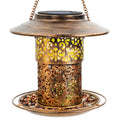 DY-SKTY Metal Bird Feeder for Outdoor Hanging, Large Capacity Solar light Wild Bird Feeder with Drainage Holes,Landing Ring, Solar Lanterns for Garden Decoration, Unique Bird Watching Gift for Outside