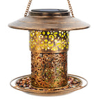 DY-SKTY Metal Bird Feeder for Outdoor Hanging, Large Capacity Solar light Wild Bird Feeder with Drainage Holes,Landing Ring, Solar Lanterns for Garden Decoration, Unique Bird Watching Gift for Outside