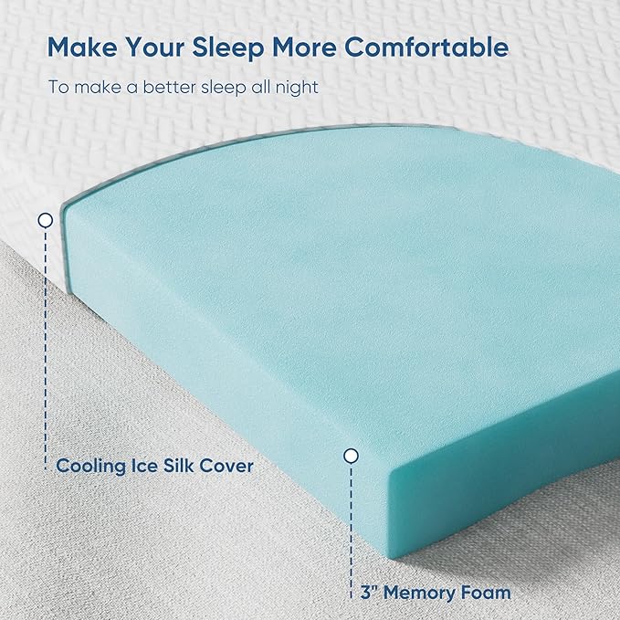 Memory Foam Mattress Topper Queen Size, 3 Inch Gel Infused Cooling Mattress Pad with Breathable Bamboo Cover, Pressure Relief & Machine Washable Bed Topper 60"x80"