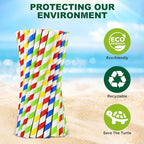 [10mm Wide] 8.5 inch Colossal Paper Straws for Smoothie & Milkshake - Colorful Stripes (Pack of 100)