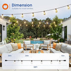 addlon 50FT LED Outdoor String Lights Waterproof Patio Lights with 27 Shatterproof ST38 Replaceable Bulbs(2 Spare), Dimmable Outside Hanging Light Connectable for Porch, Backyard, 2200K Warm Yellow