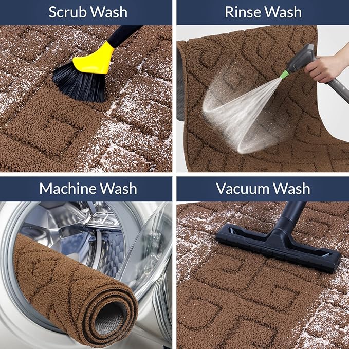 Walensee Indoor Doormat, Front Door Mat for Entrance (20"x32" Brown) Machine Washable Entryway Rug, Non Slip Trapper Door Rugs Absorbent Dirt Low Profile Shoes Scraper Inside Floor Mats
