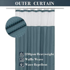 N&Y HOME Waffle Weave Shower Curtain with Snap-in Fabric Liner & 12 Metal Hooks Set - Hotel Style, Waterproof & Washable, Heavyweight Fabric & Mesh Top Window - 71x72, Teal