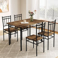 Dining Table Set for 4, 5-Piece Kitchen Table and Chairs, Rectangular Dining Room Table Set with 4 Chairs, Space-Saving Kitchen Table Set for Small Space,Dinette,Apartment,Retro Brown