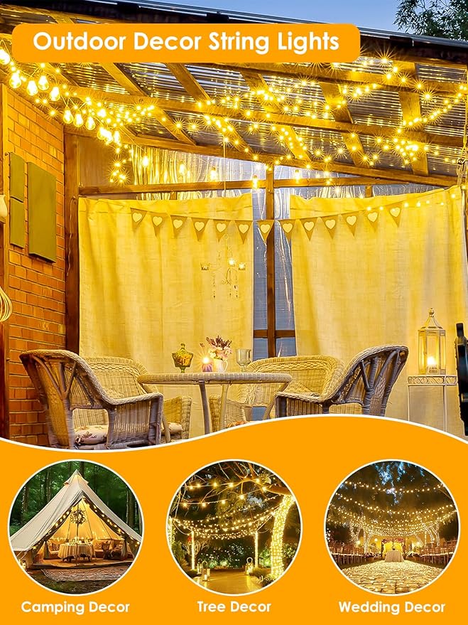 66Ft 200 LED Fairy Lights Plug in, Waterproof String Lights Outdoor & Indoor 8 Modes Christmas Light Bedroom Decor, Timer Twinkle Lights for Girl's Room Garden Party Christmas Decorations (Warm White)