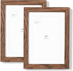 Opposite Wall - Set of 2-5x7 in - Dark Solid Oak Wood Picture Frames with Mat - Wall Hanging & Tabletop Photo Frame - Pictures Display 4x6 with Mat, 5x7 without - Office, Gallery & Home Decor