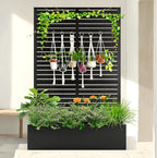 Metal Planter Box with Trellis Raised Garden Bed with Trellis 71"x47"x16", Trellis with Planter Box & Privacy Screen, Metal Planter Box for Climbing Plants, Vegetable, Vines(Black, Louvered)