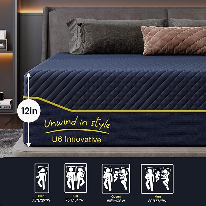 14 Inch Queen Mattress Memory Foam Medium with Green Tea Cooling Gel, CertiPUR-US Certified, Breathable & Supportive Mattress in a Box, Navy Blue