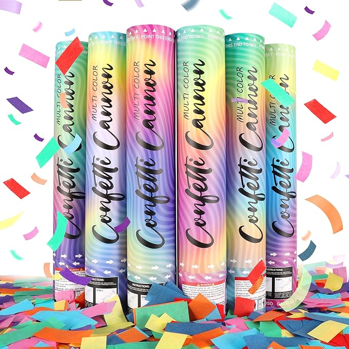 6 Pack Confetti Poppers Multicolor Confetti Cannon - 12 Inch Biodegradable Party Poppers Shooters for Birthdays, Weddings, New Year's Eve, Christmas, Parties,Graduation celebration
