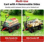 Heavy Duty Steel Garden Dump Cart, 880LBS Meatl Utility Wagon with Removable Sides & 180° Rotating Handle, Utility Dump Cart with 10-Inch All Terrain Wheels for Yard Lawn and Farm
