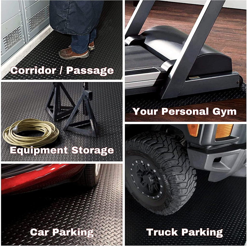 SEAL 6 x 15 Ft Premium Garage Floor Mat, Solid 2.8mm Thickened Black Commercial Grade Heavy Duty Parking Mat for Garage Floor, Golf Cart, Water/Stain Resistant Floor Runner (Embossed Diamond Plate)