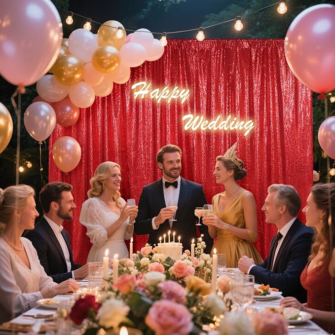 SquarePie Sequin Backdrop Curtain Not See Through Thick Glitter Background for Party 8FT x 8FT Red
