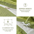 MEISHANG Muslin Duvet Cover Queen Size - 100% Organic Cotton, Soft Textured Gauze Weave Comforter Cover for Breathable All-Season with Zipper Closure - 3 Piece Set (Queen, Forest Green)