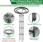 Mushroom Top Trellis for Climbing Plants Outdoor, 4.59FT Decorative Obelisk Plant Support with Rustproof PE-Coated Metal Poles, Rose Trellis for Clematis Ivy, Black