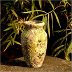 roro Handmade Green Mossy Classical Asian Antiquity Matte Rustic Ceramic Stoneware Vase, 7.5 inch Tall
