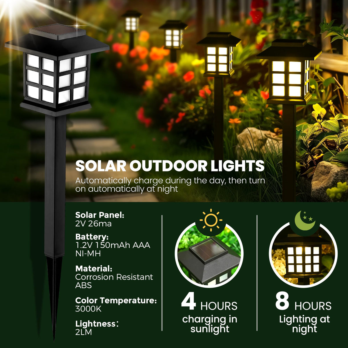 GIGALUMI Solar Garden Lights, 12-Pack – Waterproof Outdoor LED Stake Lights