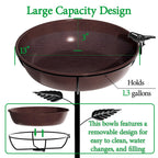 Polyjkl 3" Deep Metal Bird Bath for Outdoors 40in Tall, Removable 13" Dia Birdbath Bowl with Stable Stake, Vintage Birdbaths and Bird Feeders for Outside Garden Yard Patio Lawn Decor(Antique Bronze)