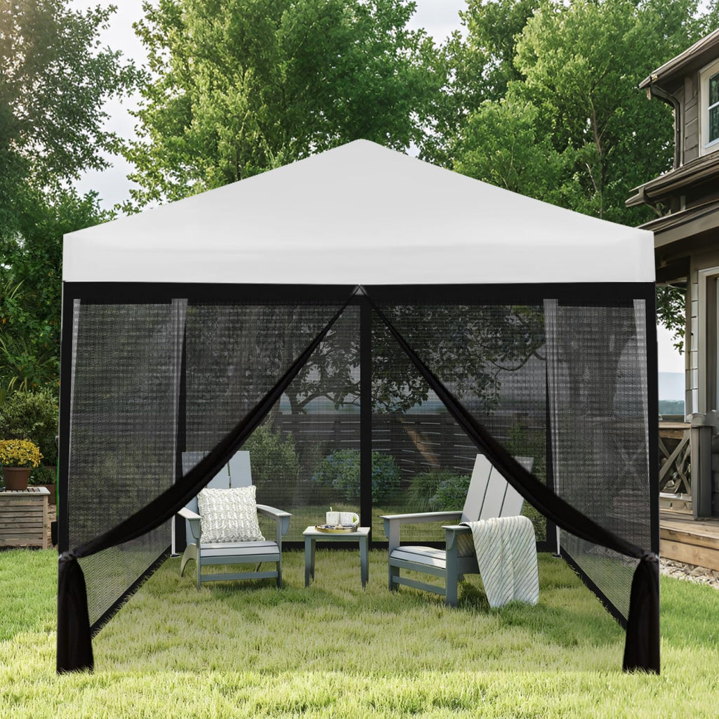 10x10 ft Mosquito Netting for Pop Up Canopy, Universal Bug Screen Tent Enclosure, Outdoor Canopy Mesh Net with Zipper Doors for Camping, Patio, Backyard (Netting Only，Black)