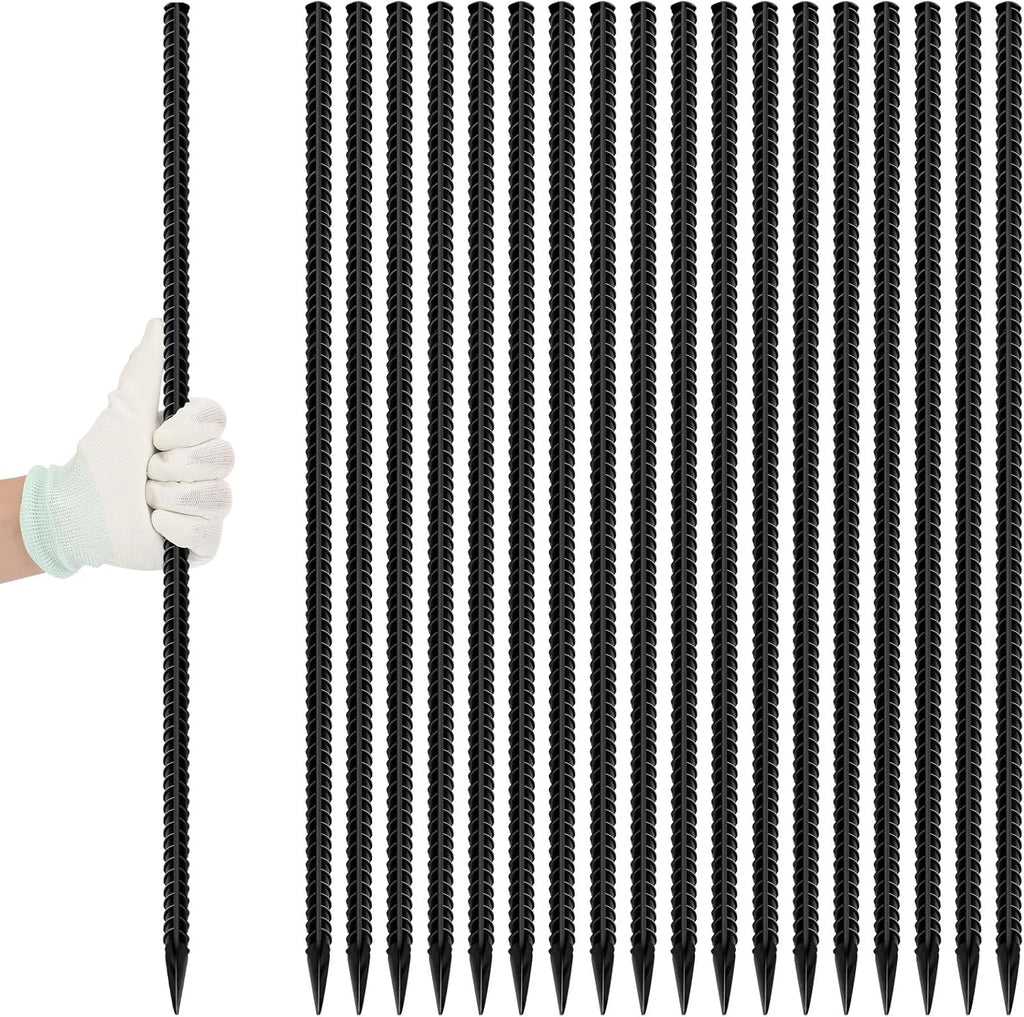 24 inches Straight Rebar Stakes 18-Pack Ground Stake Heavy Duty Metal Steel Spikes for Gardening, Concrete Forming and Camping Tent