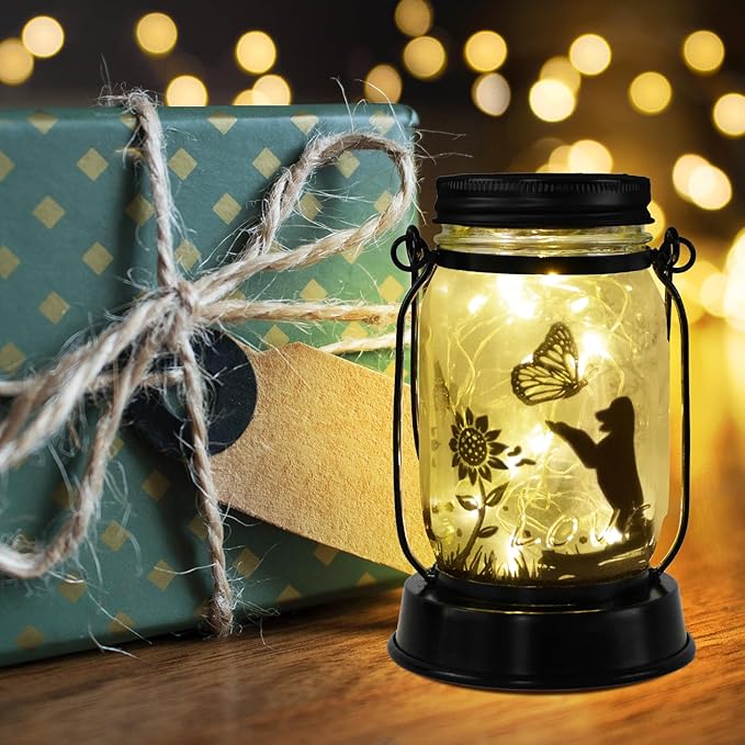 Styleonme Outdoor Solar Dog Lanterns, Solar Waterproof Lights , Mother's Day Lantern Gifts for Women Men, Dog Lovers Gifts, Hanging Dogs Lanterns with Stake for Yard Lawn Garden Decor