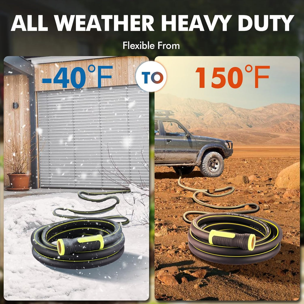 Garden Hose 100FT Heavy-Duty Premium 5/8'' Rubber 3-Layer Water Hose - Innovation Flexible Hybrid Lightweight Water Hose with Full Brass Male to Female Fittings (Green)