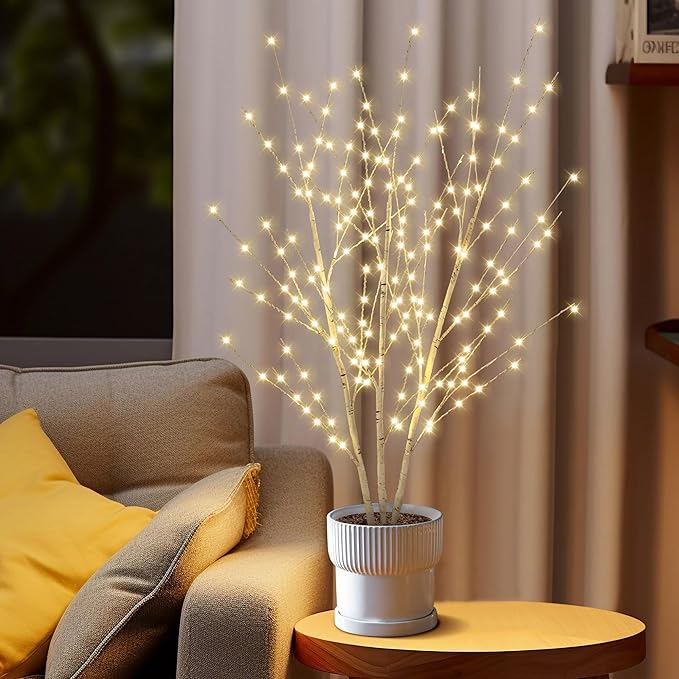 33in Birch Light Tree with 180 LED Lights, Twinkling Lighted Tree with Timer, Adjustable Branches Birch Branches for Indoor Decoration, Living Room, Table Décor