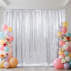 SquarePie Sequin Backdrop Curtain Not See Through Thick Background for Party 4FT x 8FT Silver