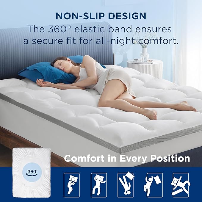 Bedsure Pillow Top King Mattress Topper - King Mattress Protector with 8-21 Inches Deep Pocket, 800 GSM Extra Thick Waterproof Bed Pad Fitted, Soft Bed Cover for Home, Bedroom, Hotel - White