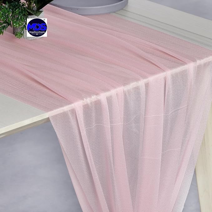 MDS Halloween Chiffon Table Runner - 25 Pack, 29 x 120 Inches, 10ft Each - Sheer Spooky Table Runners for Haunted House Parties, Trick-or-Treat Tables, Witchy Décor, Wedding & Events - Blush Pink