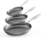 COOKER KING Non-toxic Frying Pans Set of 3 (8+10+12 Inch), Tri Ply Stainless Steel Pans, Induction Pan Set, Chef's Pan, Skillets Dishwasher & Oven Safe, Stay-Cool Handles, Compatible with All Cooktops